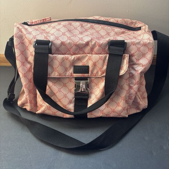 Pink Designer Ralph Lauren Weekender Overnight Signature Nylon Duffel Bag Logo - Picture 3 of 13